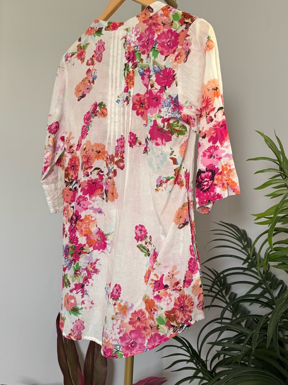 La Cera Floral Pintuck Dress with Pink & Coral Flowers - Picture 7 of 16
